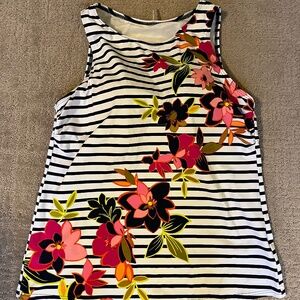 NWOT Lands End High Neck Tankini Tank Top, Navy/White Striped Floral, Size 16